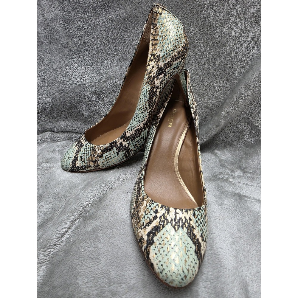 Coach Womens Size 8.5 Snake Print Leather High Heel Almond Toe Pump Multicolor